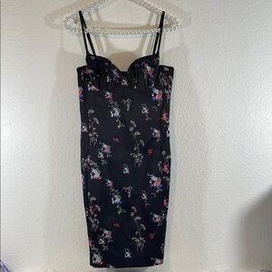 H&M Spaghetti Strap Bodycon Black & Multicolor Floral Dress Silky Smooth Size 8